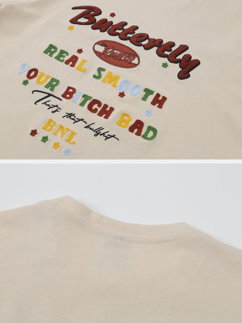 Abricot  T Shirts Aelfric Eden Flocked Towel Embroidery Letter Tee - XLU-4904233